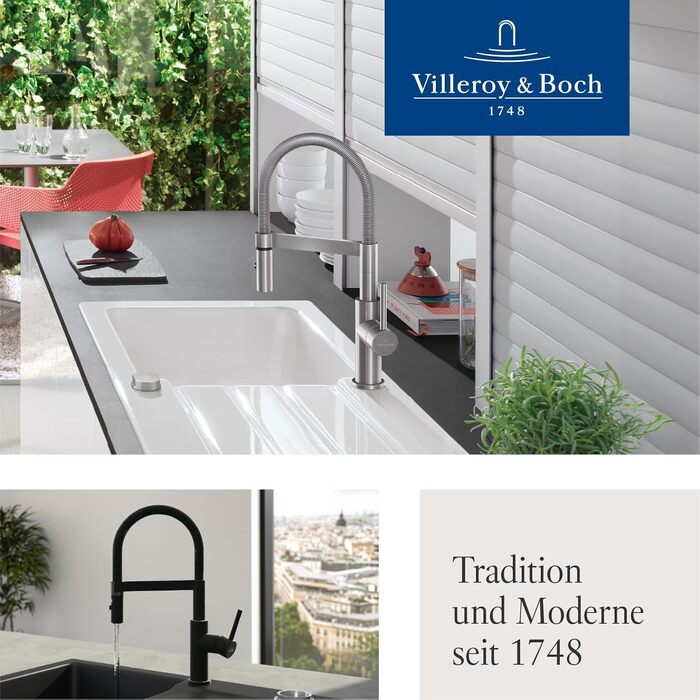Змішувач кухонний Villeroy & Boch Steel Expert Compact, нержавіюча сталь, поворотний вилив, економія води, висота 143 мм