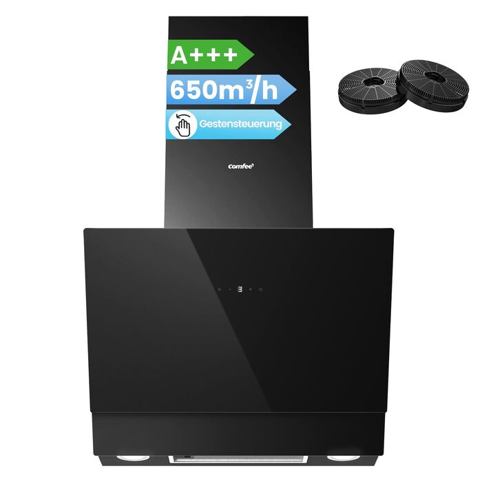 Витяжка кухонна COMFEE' CH60J72ET6A3B 60 см, 650 м³/год, сенсорне керування та керування жестами, LED-підсвітка, клас енергоефективності A+++, чорна