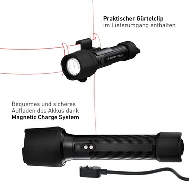 Ліхтарик Ledlenser P7R Work, LED, акумуляторний, 900 люмен, IP68, 21700 Li-ion, фокусування, висока CRI, USB-магнітна зарядка, дальність 240 м, станція зарядки