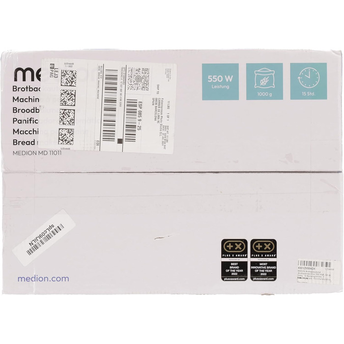 Хлібопічка MEDION MD 11011, 550 Вт, 19 програм, 1000 г, 3 рівні підсмажування, таймер, підтримка тепла