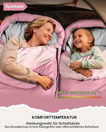 Спальний мішок Outdoor для дітей та дорослих, легкий та компактний (220x80 см), рожевий