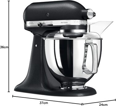 Кухонна машина KitchenAid Artisan: планетарний міксер з чашами з нержавіючої сталі 4.8 л та набором із 5 аксесуарів, чорний чавун