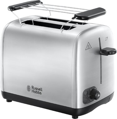 Тостер Russell Hobbs Adventure нержавіюча сталь на 2 тости, широкі слоти, підставка для булочок, 6 режимів, розморожування, підігрів, Lift & Look, 850W