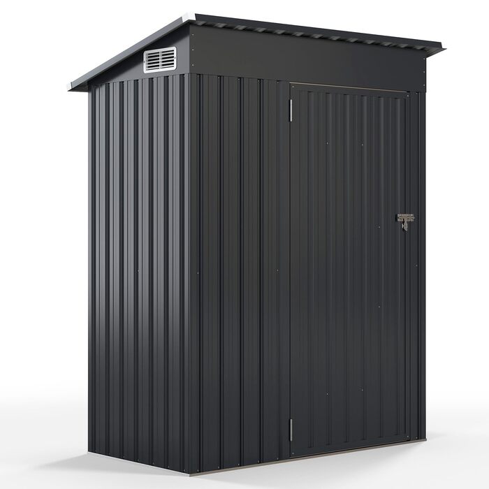 Металевий садовий будиночок COSTWAY 150x90,5x185 см, 1,5 м³, з похилим дахом та дверями, замикається - сірий