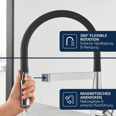 Змішувач кухонний GROHE Essence з висувним душем, поворотний 360°, хром - 30294000