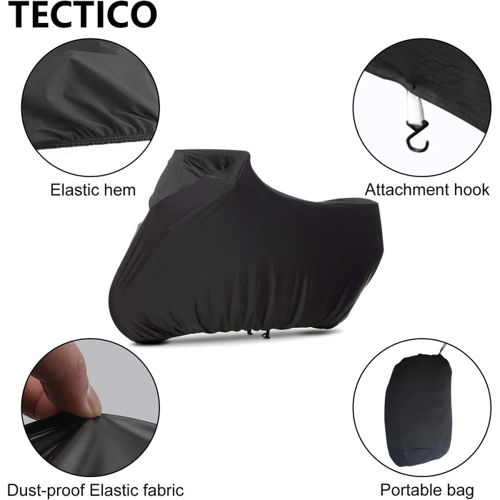 TECTICO Чохол для мотоцикла для приміщень, еластичний, велюровий, пилозахисний, чорний, розмір S-M (245 см), для гаража та шоу-руму