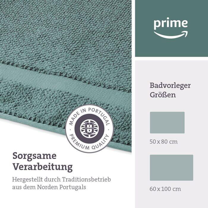 Килимок для ванної herzbach home 100% бавовна, 1000 г/м², водопоглинаючий, праний, озеан-зелений, 60x100 см