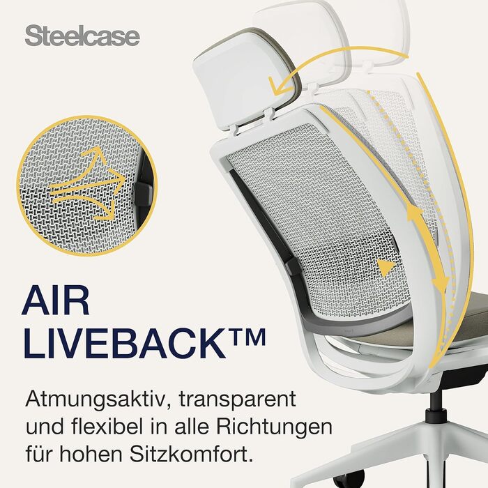 Офісний стілець Steelcase Series 2 з підтримкою спини LiveBack, 4D підлокітники, регульована підголівник, колір Трюфель
