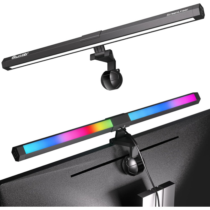 Світлодіодна лампа для монітора Quntis 40 см з RGB-підсвіткою, сенсорним керуванням, антиблакитним світлом, регульованою яскравістю та температурою кольору, USB, ігровий декор