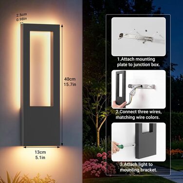 Світильник настінний вуличний Aipsun LED 30W, тепле біле світло 3000K, водонепроникний IP65, прямокутний корпус з алюмінію для гаража та коридору, чорний