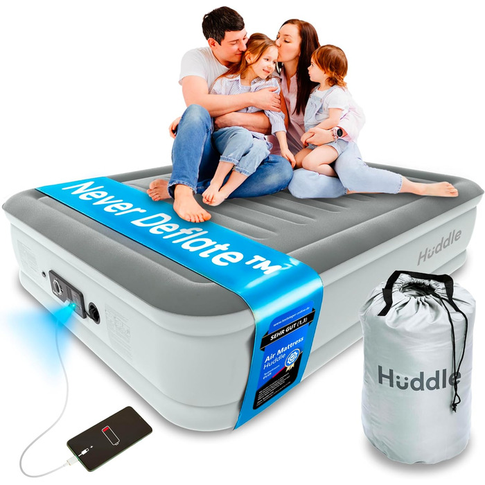 Huddle® Luxury King-Size Надувна Матрац з Інтегрованою Помпою та Технологією SlumberGuard™ | Комфортний Надувний Матрац