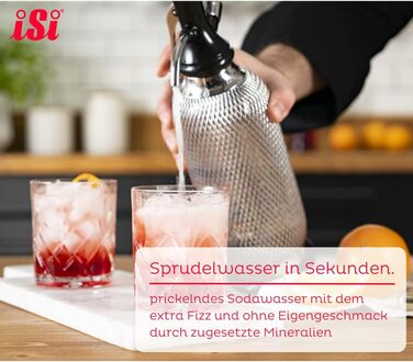 Сифон для газування води iSi Soda Maker Classic Geschenkset, 1 л, нержавіюча сталь, набір із 2 склянок і 10 капсул, барне приладдя для приготування содової води