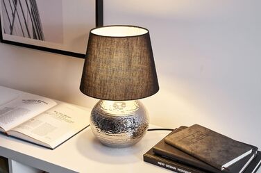 Настільна лампа Pauleen Touch of Silver, 20 Вт, чорна/срібна, гламур, кераміка, текстиль, E14, ручна робота