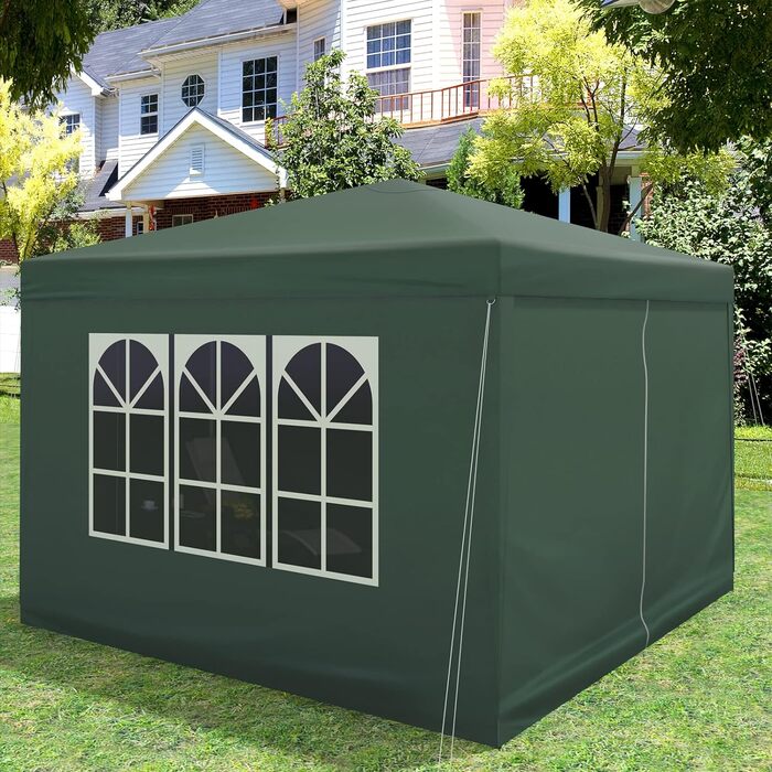 Павільйон WOLTU Pop-Up 3x3 м, водонепроникний, складний, із боковинами, для саду, тераси, кемпінгу, фестивалів, оксфордська тканина, металевий каркас, зелений