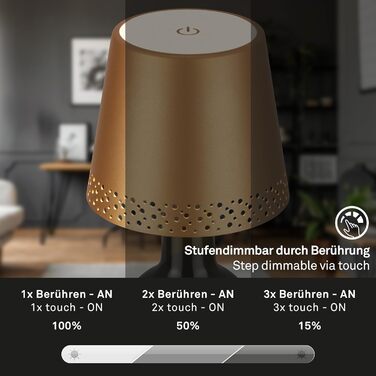 BRILONER LED нічник-лампа на пляшку, димована, сенсорна, акумуляторна, настільна, для читання, тепле біле світло, 11x9 см, золото-матова