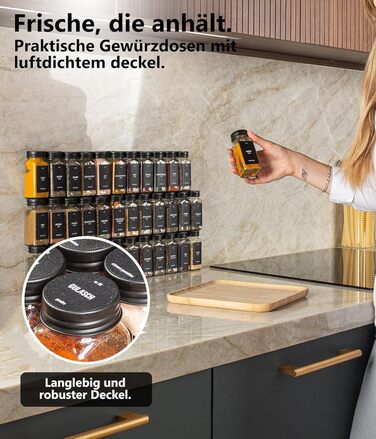 Набір скляних баночок для спецій Deco haus, квадратні, 12 шт з кришками, етикетками та розсіювачами — ємності для зберігання спецій