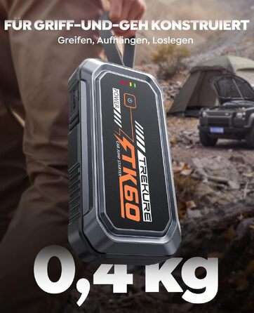 Бустер для автомобіля TREKURE 7000A — Пусковий пристрій (Powerbank) для авто до 9л бензин та 6.5л дизель, з функцією примусового запуску, магнітним кріпленням та 4-в-1 LED робочим світлом, чорний