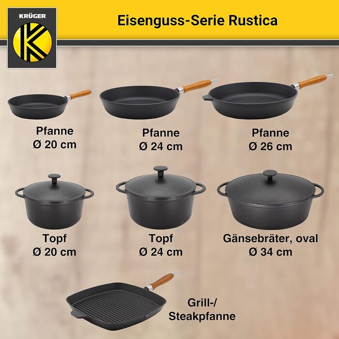 Жаровня Krüger Rustica з кришкою, емальована, чавунна, для гуски, 34×27×12,5 см, висока термостійкість, підходить для всіх типів плит, включаючи індукцію