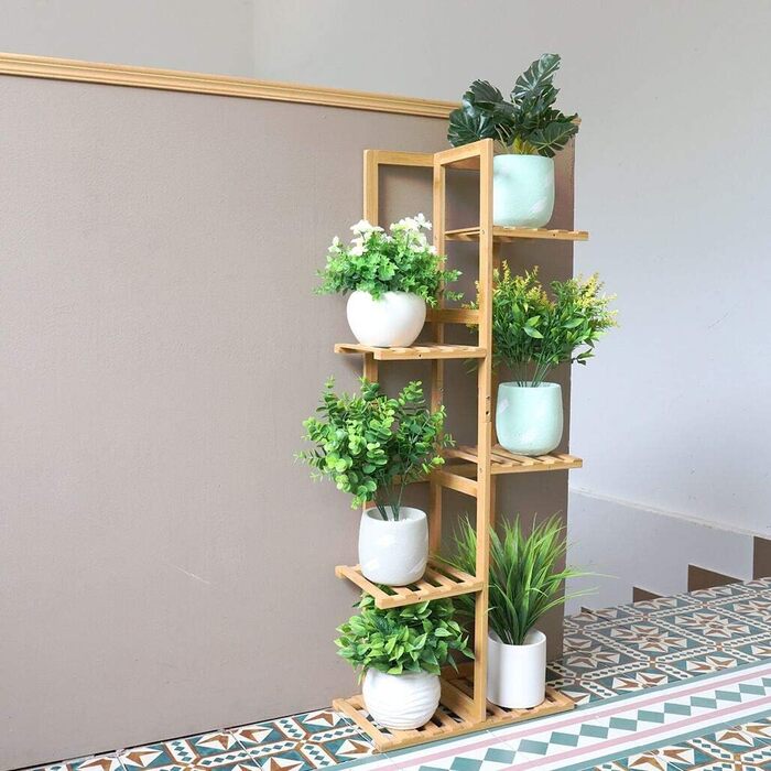 Стійка для квітів Medla з бамбука, 6 полиць, для дому та саду, 40x20x102 см, для кімнати, балкона, саду, всередину і на вулицю