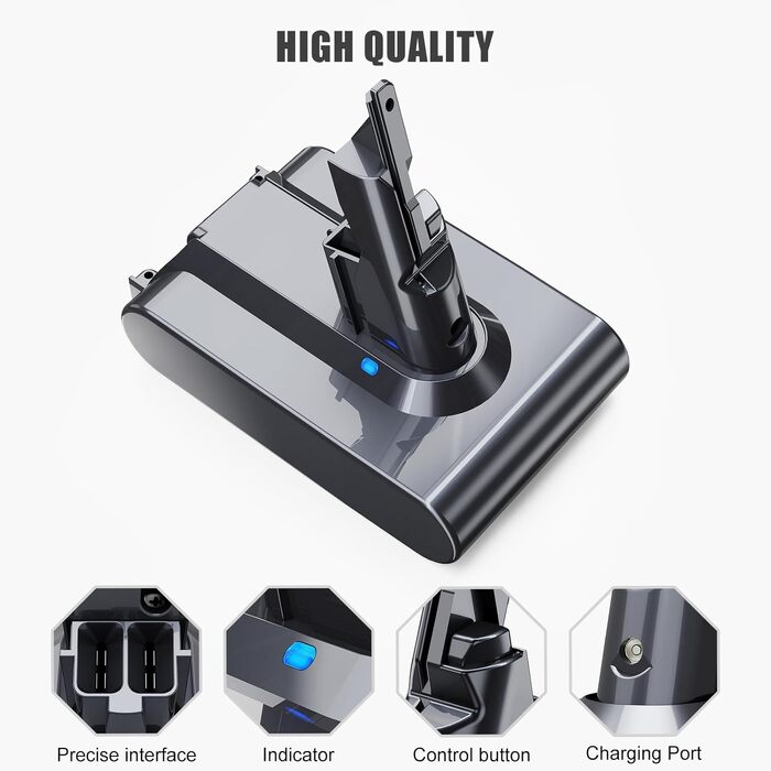 Акумулятор Vunzo 6000mAh для пилососа Dyson Animal Absolute Motörhead Fluffy Total Clean: Замінна батарея + 2 фільтри (V7-6000)