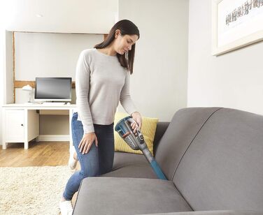 Акумуляторний ручний пилосос BLACK+DECKER Dustbuster Smart Tech 18 В, 36 Вт·год, циклонний, 2 режими, витяжна щілинна насадка, зарядна станція, настінне кріплення, титан/срібло/синій