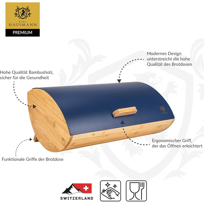 Хлібниця KARL HAUSMANN з бамбука і сталевою кришкою, чорна, містка та сучасна, для тривалого зберігання свіжості хліба
