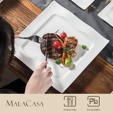 MALACASA Серія Mario – набір посуду з порцеляни, 30 предметів: 6 мисок, 6 десертних тарілок, 6 супових тарілок, 6 обідніх тарілок, 2 прямокутні страви, 2 ємності для солі та перцю