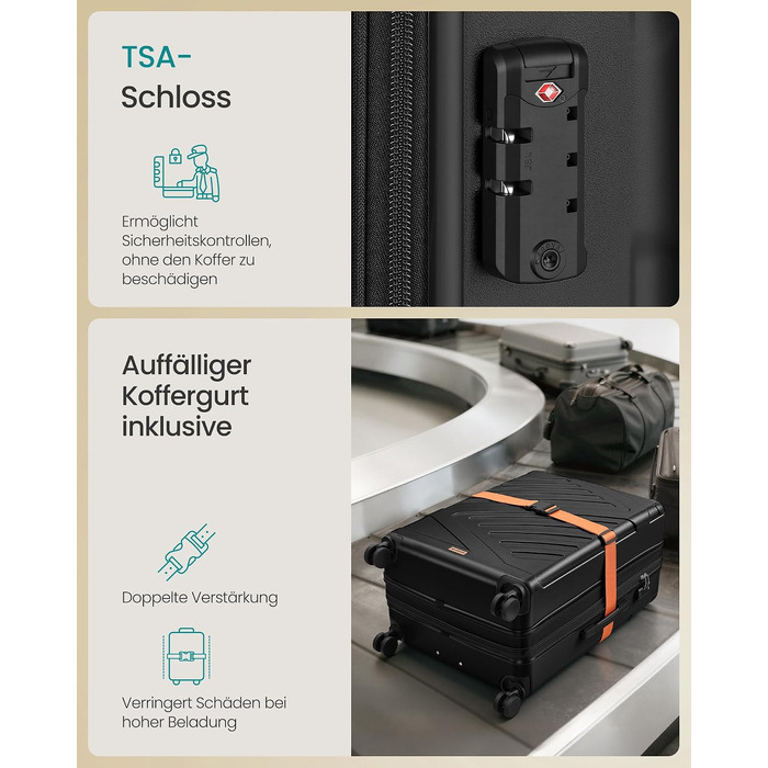 Валіза для подорожей SONGMICS XL 65 см, твердий корпус ABS, розширювана, з TSA-замком та ременем, чорна (RP002C101)