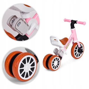 Дитячий велосипед 2в1: бігове триколісне авто з педалями, рожевий, ECOTOYS