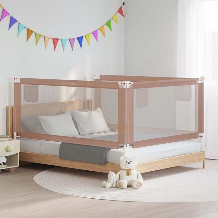 Бортик для ліжка дитячого vidaXL 200x25 см, бежевий (Taupe), захист від випадання, тканинний