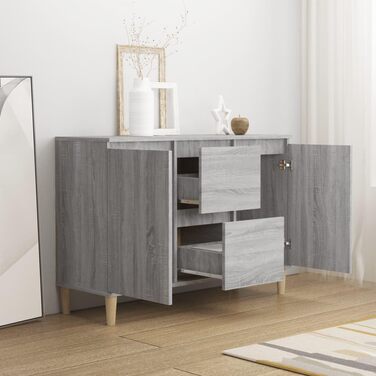 Комод vidaXL з 2 шухлядами і 2 дверцятами, сіро-дубовий Sonoma, 103,5x35x70 см, деревостружкова плита, багатофункціональна тумба для вітальні чи спальні