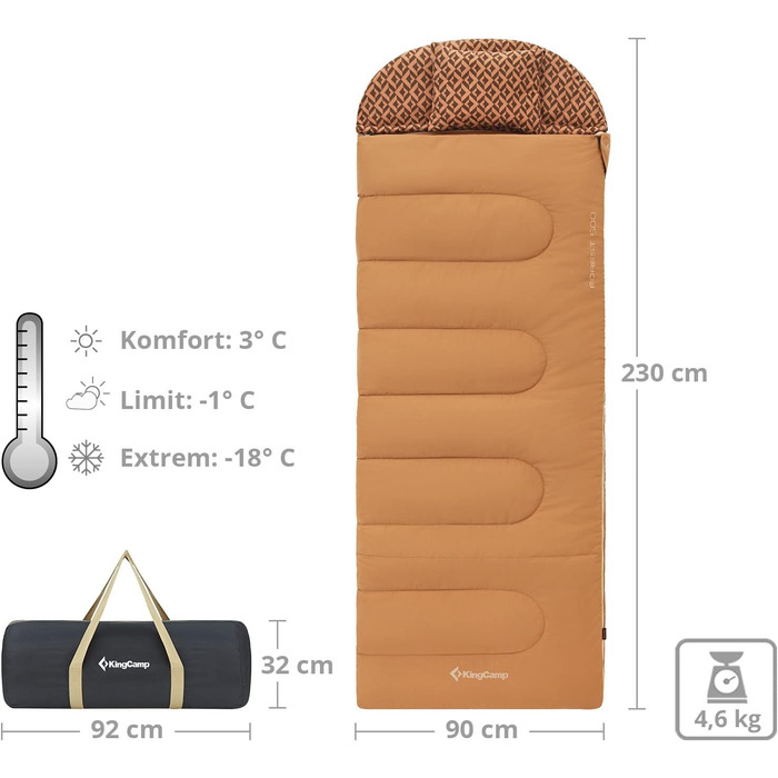 Зимовий спальний мішок KingCamp Forest XL, бавовна, широкий, до -22°C