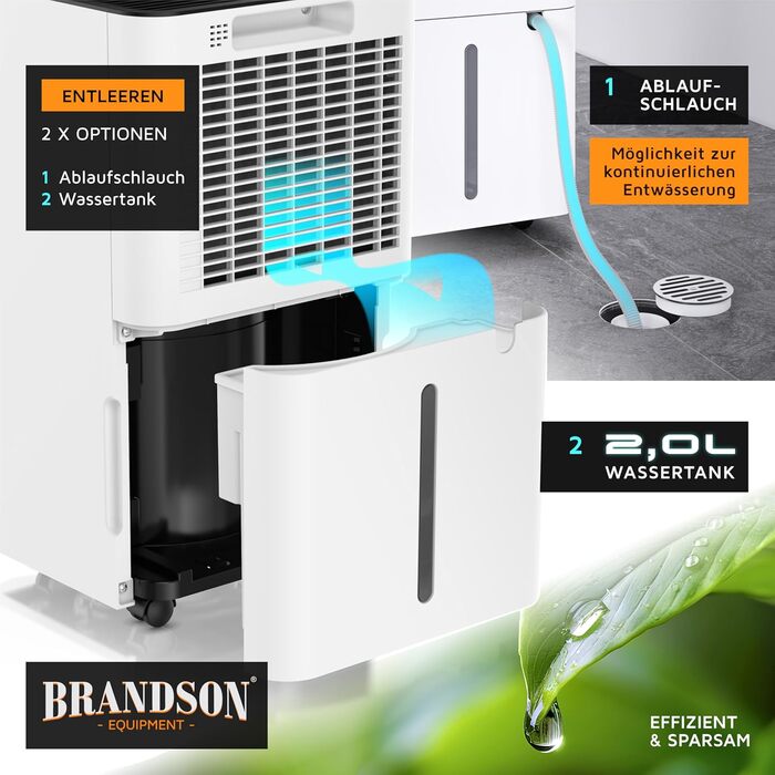 Електричний осушувач повітря Brandson з компресором, 12 літрів, Wi-Fi, з таймером, функцією відтавання, білий