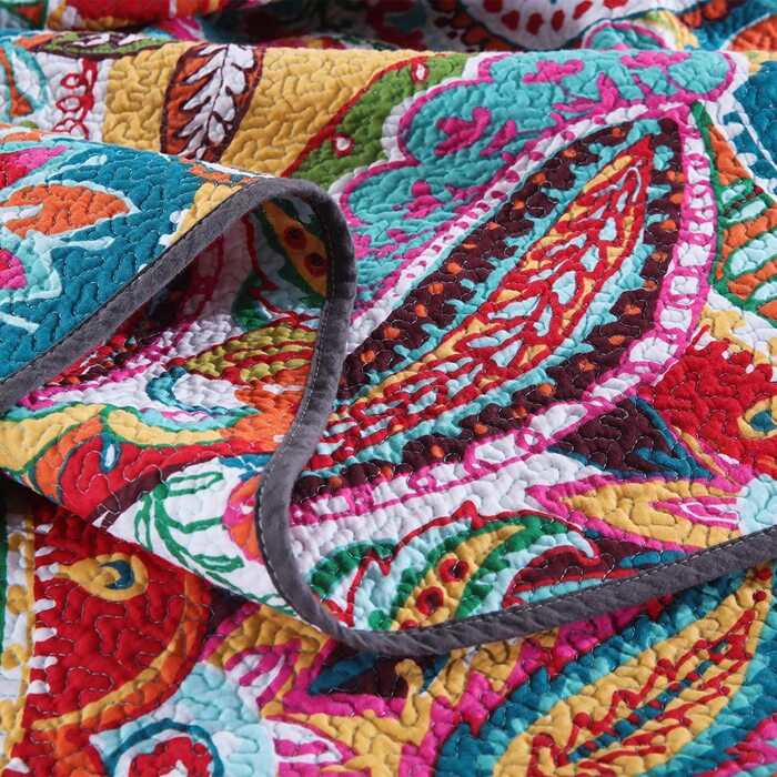 Покривало Qucover Boho 230x250 см з наволочками, бавовняне, кольорове стьобане для двоспального ліжка, стиль Пейслі