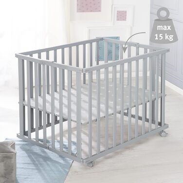 Дитячий манеж roba 75x100 см, складний, дерев'яний, на колесах, регульований по висоті, сірий/тауpe