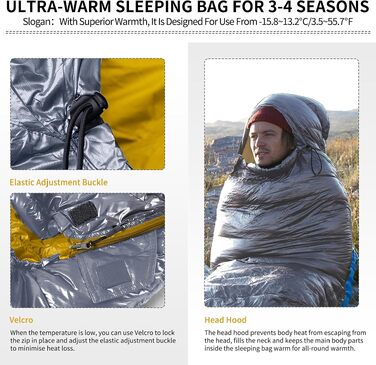 Ультралегкий спальний мішок Naturehike CW400 RDS пух, 4 сезони, компактний для кемпінгу та подорожей, сірий, розмір M (температура комфорту 6°C)