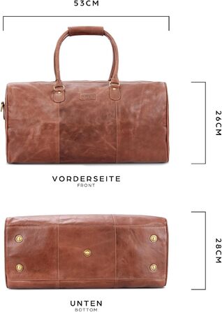 LEABAGS Дорожня сумка з натуральної шкіри 40 л, для жінок і чоловіків, преміум якість, велика спортивна та дорожня сумка, вінтажна, колір коньяк