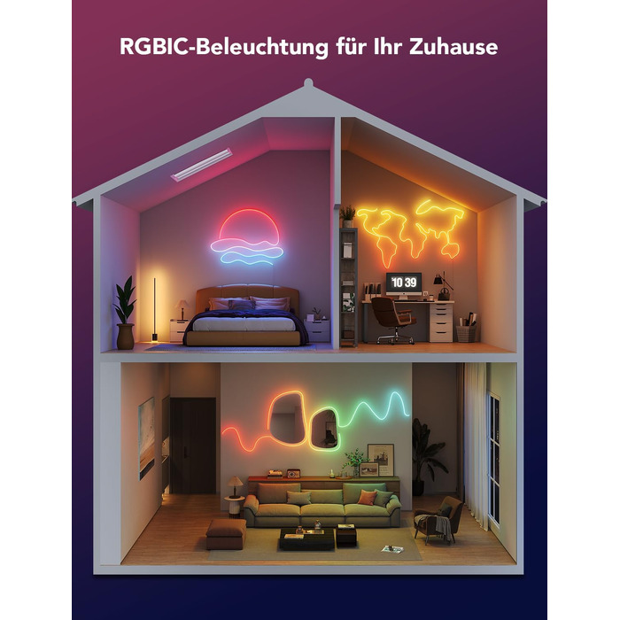 Гнучка неонова LED-стрічка Govee Neon Rope Light 2 RGBIC, 5м, біла, для DIY дизайну та інтер'єру