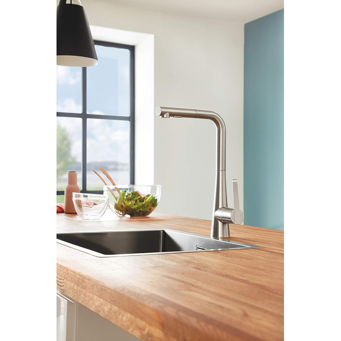 Змішувач кухонний GROHE Zedra з висувним душем, 3 режими, SuperSteel - 32294002