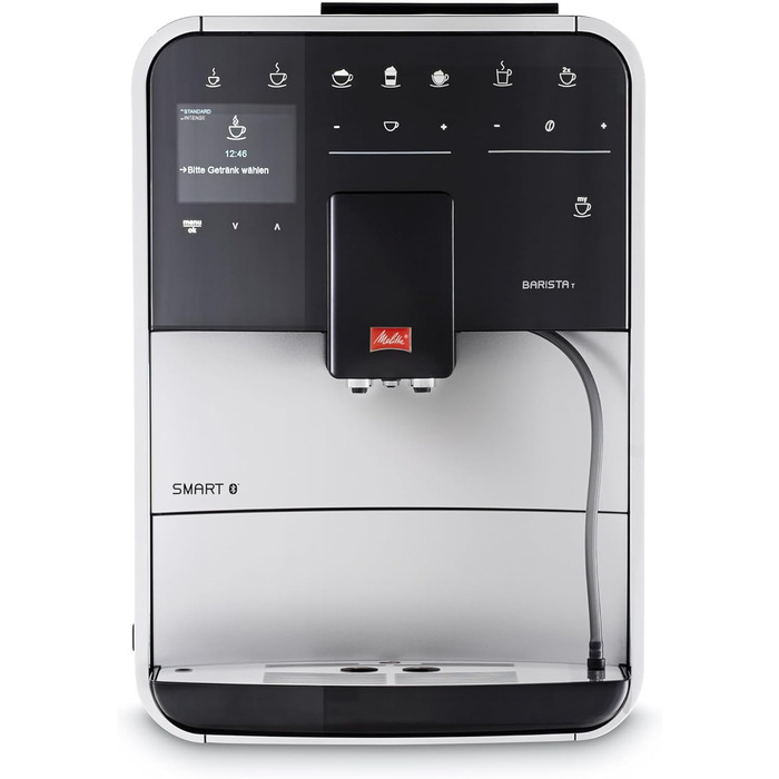 Кавомашина Melitta Barista T Smart з капучинатором, автоматична кавоварка з млинком, для еспресо та капучино, керування через додаток, чорна/срібляста
