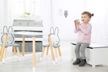 Дитячий ігровий стелаж roba miffy® з 5 сірими тканинними ящиками, білий дерев'яний органайзер з кроликом для іграшок у дитячу кімнату для хлопчиків і дівчаток