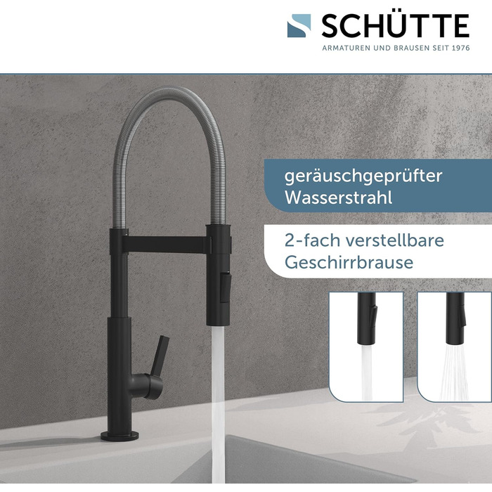 Змішувач кухонний SCHÜTTE MIAMI 79147 з висувним душем, чорний/хром - одноричаговий, з магнітним утримувачем, для мийки