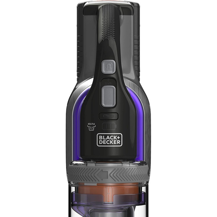 Акумуляторний пилосос BLACK+DECKER 4в1 для дому та тварин, 36В, 2.0А·год, без мішка, з електрощіткою для шерсті, 2в1 щілинна насадка, настінне кріплення, сріблясто-фіолетовий