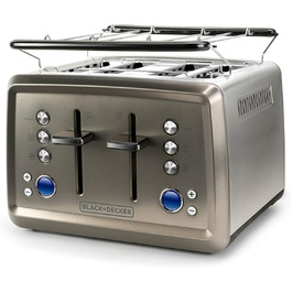 Тостер BLACK+DECKER BXTO1960E 1960Вт, 4 слоти, 6 режимів, цифрове налаштування, підігрів і розморожування, автоматичне центрування, підігрівач для булочок