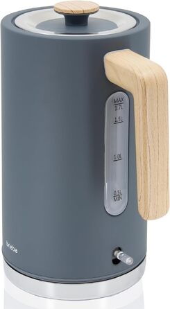 Тостер Briebe Nordic Set 2-слотовий з підставкою для булочок, 6 рівнів підсмажування + Електричний чайник 1.7л 2200Вт, Швидке нагрівання, BPA-free, Сірий