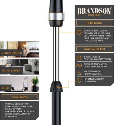Вентилятор підлоговий Brandson 40 см срібно-чорний з осциляцією 80° та 3 швидкостями