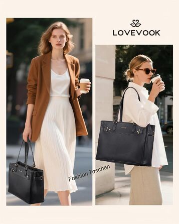 Жіноча сумка LOVEVOOK для ноутбука 15.6 дюймів, елегантна шкіряна сумка-шопер для роботи, офісу та навчання, чорна