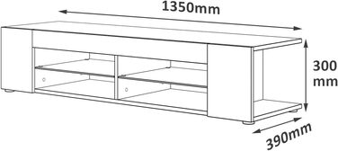 Тумба під телевізор SONNI, 135x35x70 см, дерев'яна, з 2 шафками, 3 відкритими полицями, кабель-менеджментом, металеві ніжки, для ТВ до 60 дюймів, для вітальні, їдальні та спальні