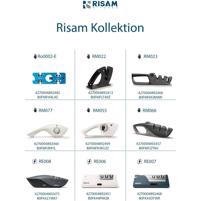 Електричний заточувач для кухонних та керамічних ножів RISAM, 2-ступенева система з кутовим помічником, професійний точило для ножів, антрацит
