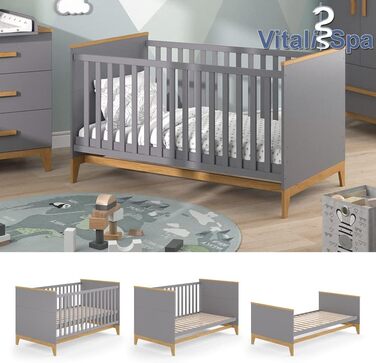 Дитяче ліжечко VitaliSpa Malia, сірий/дуб, 70x140 см, без матраца